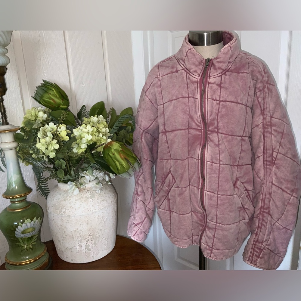 Free People Dalman Quilted Pink Jacket Oversized size Medium